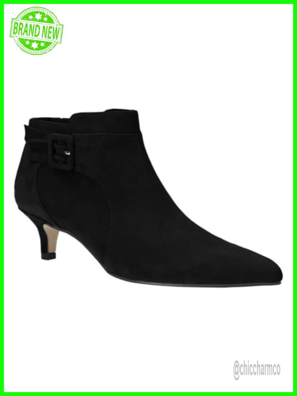 Pointed Toe Ankle Boots Kitten Heels Faux Suede Booties Side Zipper